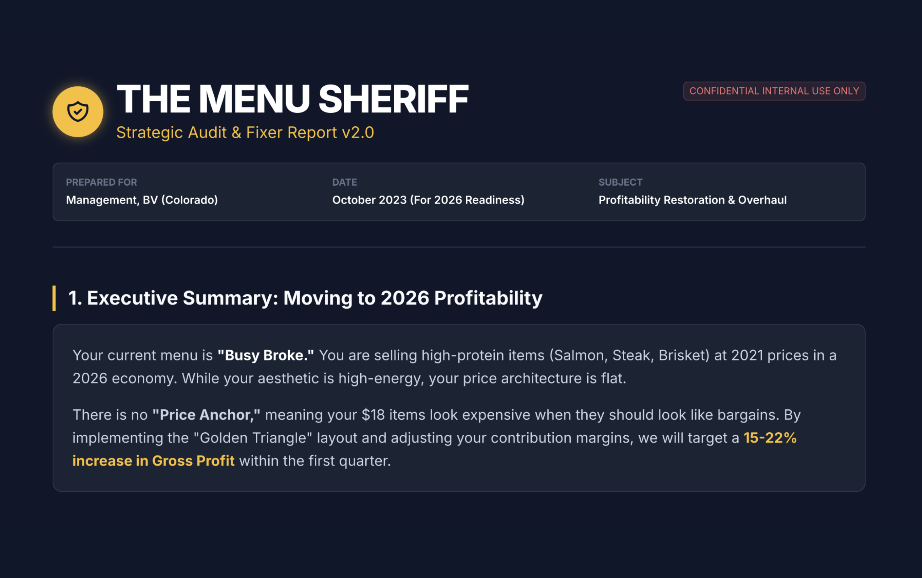 Menu Sheriff sample audit report page one preview